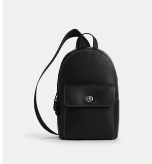 B3-007 Coach Small Turnlock Sling Pack Black Leather Gunmetal Hardware (CAJ72)